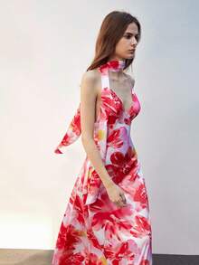 Maija Vestido maxi halter con cintura ceñida y estampado floral para mujer - Rosa Fucsia - Ver 8