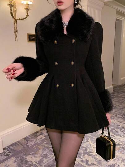 DAZY Women's Elegant Solid Color Collar A-Line Overcoat, Autumn/Winter Jacket