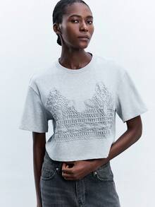 Maija Damen Rundhals Top mit Spitzenbesatz und Kurzarm, minimalistisch elegante Mode für den urbanen Arbeitsweg, Business Lässig, Lehrerin Uniform, Bürokleidung, Schuloutfit, Basic Pullover, Vintage Stil