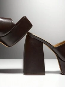 SHUZIA Women's Square Toe Slip On Ultra Chunky Platform Heel Sandals - Chocolate Brown - View 6