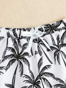 SHEIN Pantalones cortos de playa con cordón y estampado de palmeras, estilo de vacaciones para niño pequeño, a juego con mamá (se venden por separado 4 piezas) - Multicolor - Ver 5