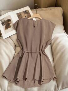 SHEIN CURVE+ Koszula damska tkana, swobodna, letnia, plus-size - Brązowy - Zobacz 2