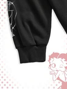 Betty Boop | ROMWE Sudadera con capucha con gráfico de figura de dibujos animados de talla grande - Negro - Ver 4