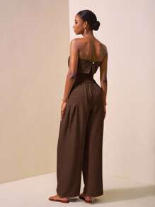 Zivah 2025 春夏新款音乐节、复活节、圣帕特里克节、西部风、游牧风、生日派对、毕业季、校园风、学生装、日常休闲、基础百搭、休闲、邮轮旅行、海滩、日光浴、病毒式传播、街头服饰、通勤露背阔腿露背抽绳腰卡其色连体裤