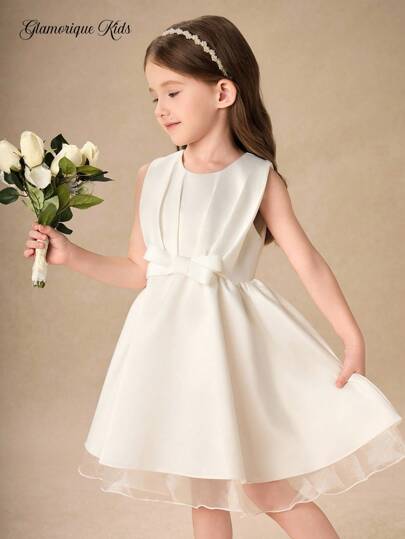 Glamorique Kids 年轻女孩花朵伴娘服婚礼花童蝴蝶结优雅夏季连衣裙派对表演适合正式场合舞台钢琴表演