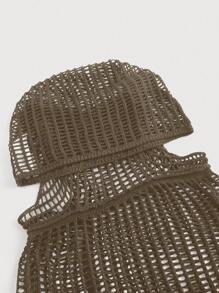 ROMWE Grunge Punk Y2K Distressed Hoodie Knit Sweater, Versatile - Brown - View 3