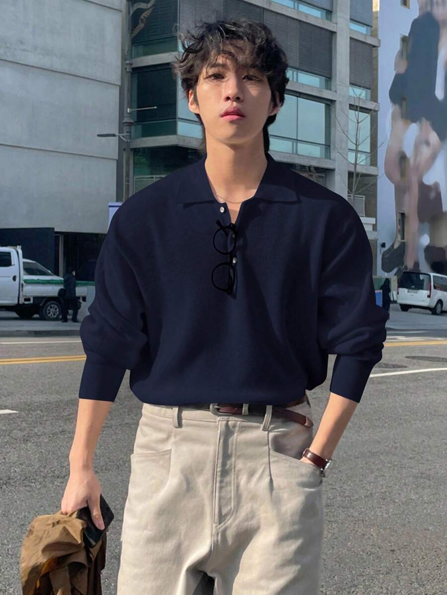 DAZY Men's Solid Blue Half-Zip Sweater, Autumn - Blue - View 1