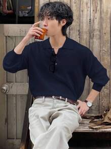 DAZY Men's Solid Blue Half-Zip Sweater, Autumn - Blue - View 4