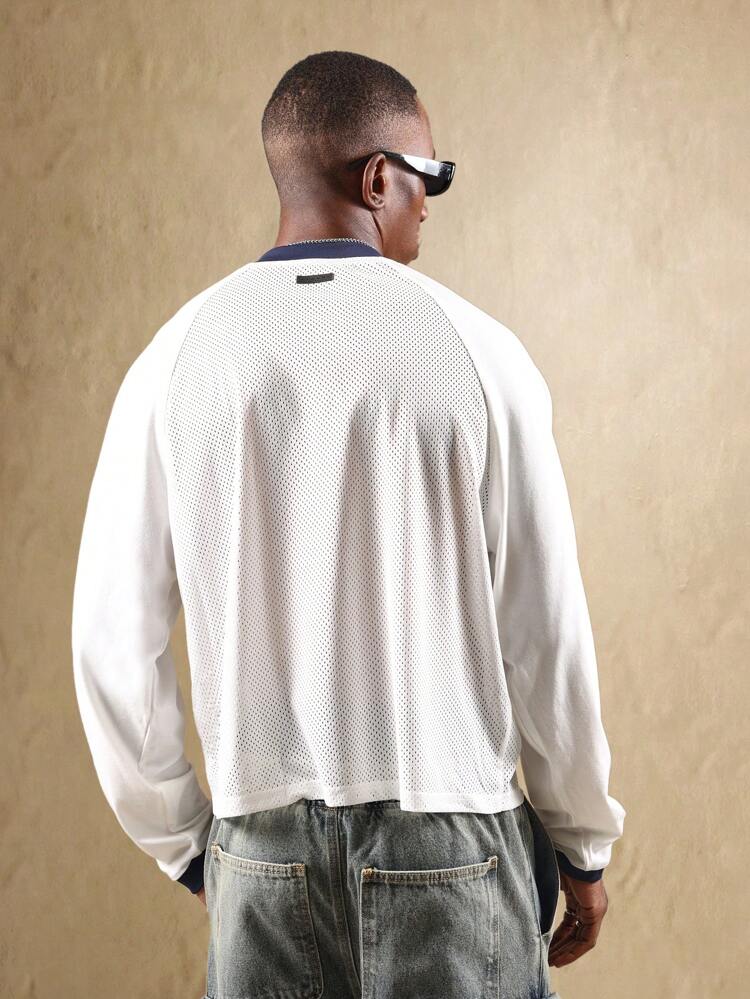 Mesh Panel Long Sleeve T-Shirt With Contrast Trim