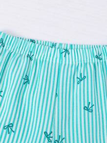 Sparklyn 女童条纹蝴蝶结吊带背心和直筒裤夏季度假装 - 綠色 - 查看 5