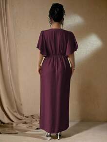 Roveilla Đầm Maxi Tay Loe Cổ Chữ V Đính Nút Phong Cách Bohemian Cỡ Lớn Cho Nữ, Thanh Lịch Khi Đi Làm, Thường Ngày, Ngày Lễ, Trà Chiều - Màu Tím - Xem 2