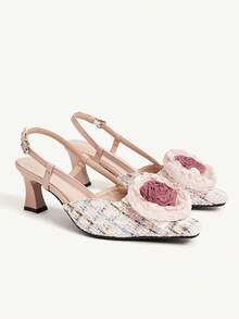 CUCCOO CHICEST حذاء كعب كعب مربع أنيقة وعتيقة ذات طبعة زهرية للنساء، مناسبة للتنقل والمناسبات الرومانسية والكلاسيكية والرسمية والحفلات والأعراس والمناسبات (عيد الهالوين وعيد الميلاد وعيد الشكر والعام الجديد) باللون الوردي الفاتح - وردي - مشاهدة 2