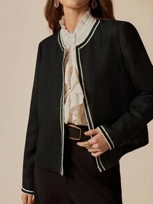 Florisole 女士优雅通勤休闲波西米亚风黑色长袖夹克 - 黑色 - 查看 6