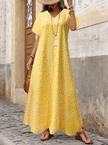 EMERY ROSE 女式长款花卉印花蓝色蝙蝠袖连衣裙