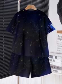 SHEIN Tween Boy Casual Minimalist Short Sleeve Crew Neck 2 Pieces Set, Suitable For Summer - Multicolor - View 3