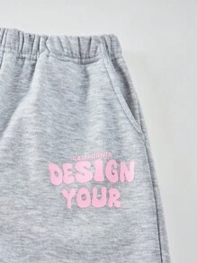 SHEIN Explorewe Mädchen Lässig Set aus Sweatshirt mit Buchstaben-Muster und Langarm Rundhalsausschnitt und Hose