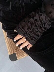 FRIFUL Women's Thin Transparent Turtleneck Polka Dot Flocked Fitted Solid Color Casual Autumn Wear Top Long Sleeve Women Tops,Fall Women Clothes