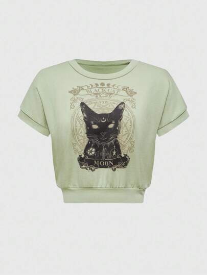 Hippie Maglietta corta a maniche corte con scollo rotondo, stampa di sole, luna e stelle, per donna, adatta per l'estate