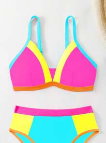 Slaydiva Women's Colorblock Sexy Bikini Swimsuit Set, Summer Beach