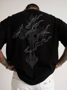 Manfinity EMRG 时尚酷炫！这款男士街头风黑色T恤采用独特的十字设计，背面饰有火焰状水钻元素，吸睛又时尚。正面饰有“ALL IS GOOD TIME”字样，并以水钻点缀，更添奢华质感。舒适的面料和百搭的版型，让您轻松引领街头时尚。这款T恤也是送给男朋友或老公的绝佳礼物。 - 黑色 - 查看 1