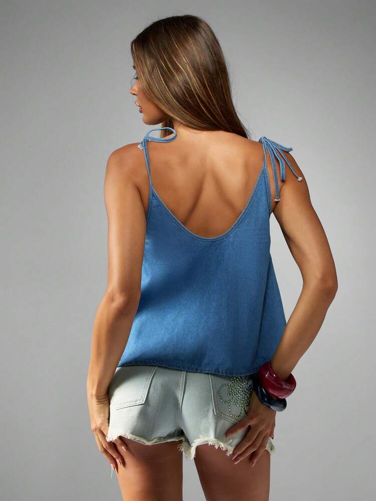 MISSGUIDED Summer Festival Embroidered Denim Tank Top Casual Sleeveless Cami Boho Floral Y2K Fashion Light Wash Trapeze Women Denim Top