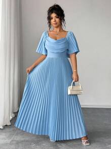 Elenzga 夏季大码优雅纯色褶皱连衣裙