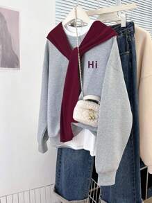 INAWLY Moletom Casual Feminino com Design 2 em 1, Ajuste Solto, Outono - Cinza - Visão 1