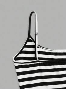 SHEIN EZwear 3 件套黑色、粉色、黑白条纹女士短款吊带背心上衣，性感紧身，适合夏季 - 彩色 - 查看 4