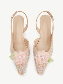 CUCCOO CHICEST 女士优雅花卉珍珠方头粗跟高跟鞋，复古浪漫浅粉色仿皮高跟鞋，露趾礼服鞋，适合下午茶、约会、派对、假日、正式场合 - 粉色 - 查看 9