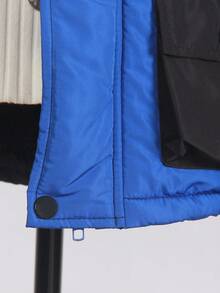 1pc Young Boy's Thickened Contrast Color Long Sleeve Padded Coat, Suitable For Daily Wear, Commuting, School, Autumn/Winter, Outdoor Activities Fall