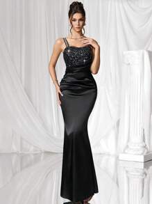 Coutiva Luxury Banquet Dress, Prom Dress With Sequins Embellishment, Off-Shoulder Design, Elegant And High-End Dress Birthday Dresses For Women Black Sequin Formal Gown Birthday Dresses For Women Sequin