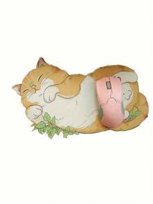 SHEIN 1 Stück Tischunterlage Schlafende Katze Maus Pad, Gaming Cartoon Mauspad, Katze Tastatur Maus Matte, Büro Mauspad, geeignet für Computer und Laptops, rutschfeste Tischunterlage, tolles Geschenk für den Feiertag, orange Katze