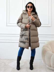 SHEIN Women's Printed Plus Size Winter Coat - Apricot - View 5