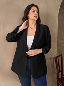 SHEIN Clasi 粉色大码女式西装外套，优雅的通勤和商务装扮，商务休闲女士大码女式西装外套大码女式西装外套大码办公室服装女士西装外套大码办公室服装女士大码秋冬西装外套 - 黑色 - 查看 6