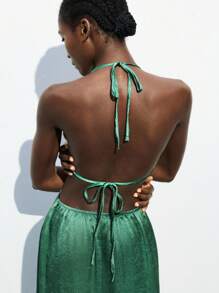 Maija Women's Green Ruched Design Dress, Versatile Elegant Urban Fashion, Comfortable Fitted Halter Backless Casual Business Party Music Concert Cruise Outfit Elegant And Intellectual Female Wedding Guest Dress Outfit And Beautiful French Slouchy High-End Sense Of Intelligence And Elegance Old Money Style Cruise Clothing Vacation Wear Green Satin Dress Sage Green Dress Side Cut Out Dress Cut Out Dress Green Dress,Autumn Outfits For Women, Christmas Women's Clothing