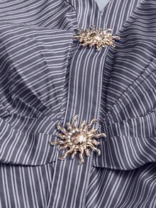 Airaco Women's Elegant Striped Backless Halter Top And Shorts 2 Pieces Set - Dusty Blue - View 5