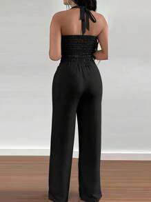 MYSTAURA 女式休闲度假露背吊带背心和阔腿裤两件套 - 黑色 - 查看 2