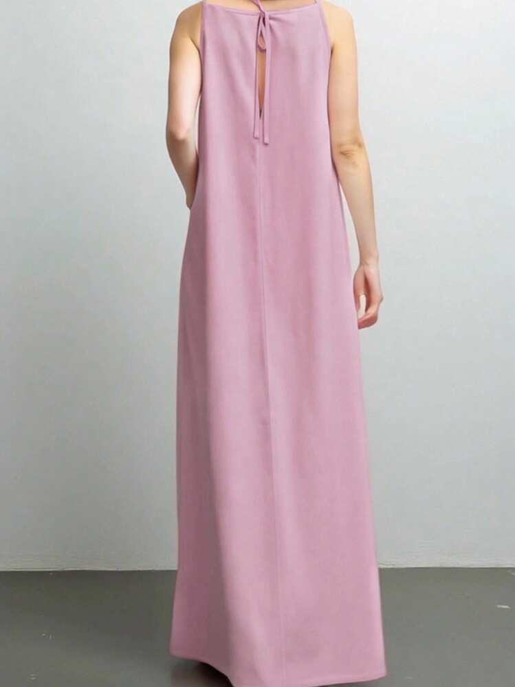 INAWLY Women's Casual Minimalist Solid Color Cami Dress With Pockets, Plus Size, Vacation/Leisure Wear - Pink - View 4