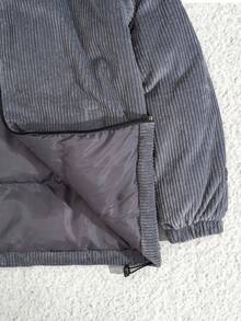 EURMUSE Herren Wintermantel aus hochwertigem Cord-Stoff mit Patches, Regular Passform - Grau - Übersicht 5