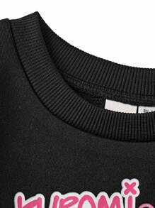 HELLO KITTY AND FRIENDS | SHEIN Young Girl Casual Cartoon Puzzle Print Black Pullover Sweatshirt, Versatile For Spring & Autumn Fall Winter - Black - View 4