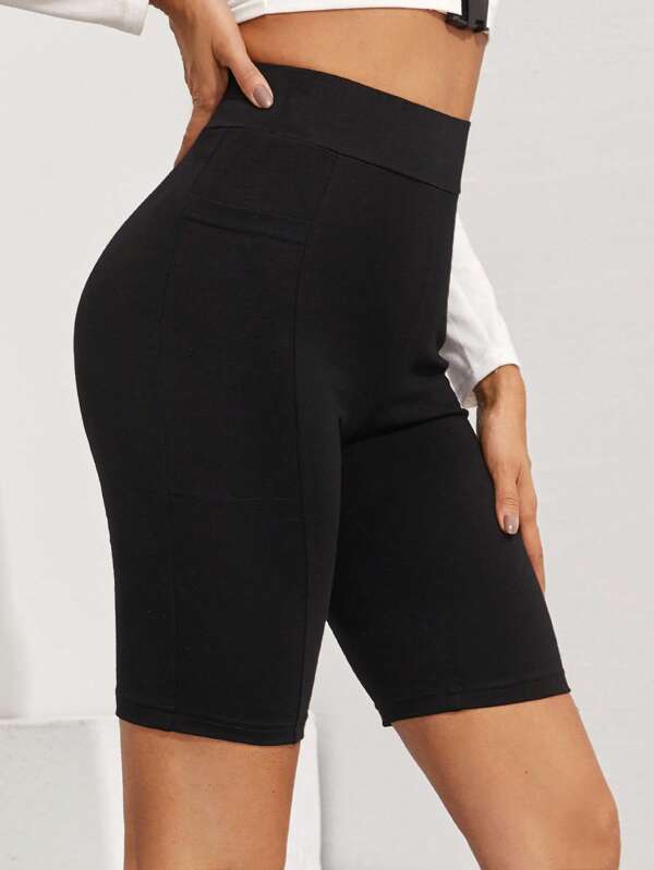 SHEIN EZwear Pantaloni scurți motociclist cu buzunare plasate cu talie largă