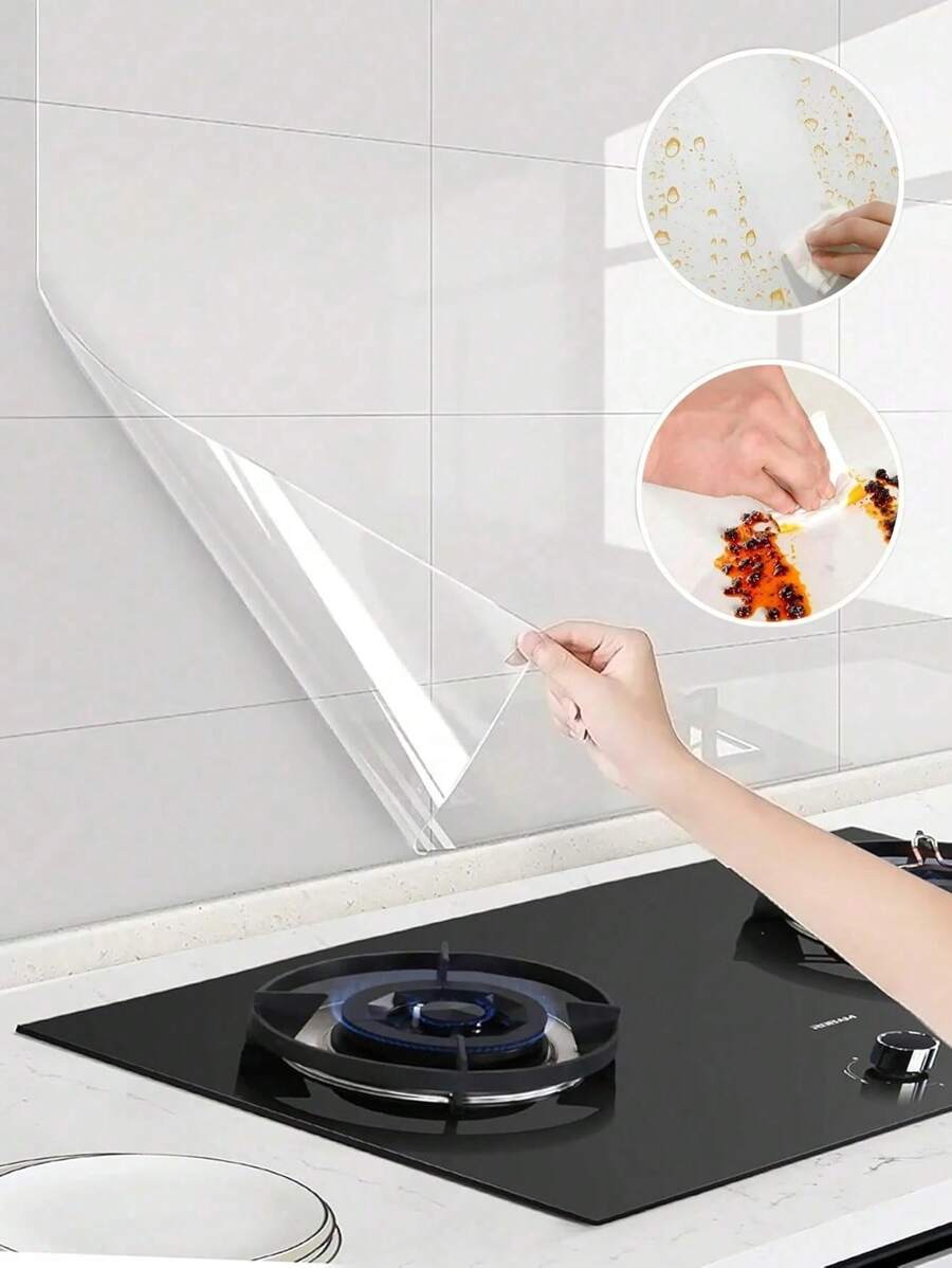 SHEIN 1 卷，厨房防溅贴纸壁纸，厨房贴纸，耐热瓷砖墙贴，防油防水自粘壁纸，适用于厨房、橱柜、炉灶和抽油烟机 - 白色 - 查看 1