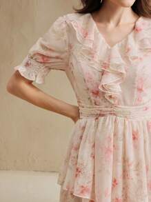 Anewsta Váy dài cao cấp thêu hoa kiểu Pháp thời trang mới cho nữ, đầm dài họa tiết hoa bó sát eo, tôn dáng cho mùa hè - Màu Hồng baby - Xem 6