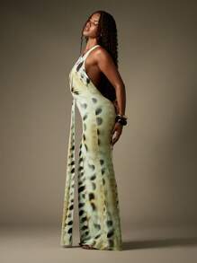 MISSGUIDED 弹力缎面长裙，露背领，前开叉，晚礼服，正式婚礼宾客拖地长裙，特殊场合优雅个性连衣裙 - 彩色 - 查看 4