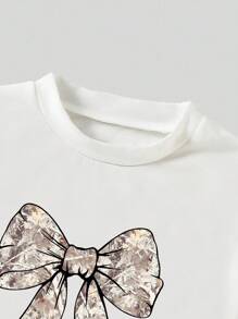 SHEIN 2件套休闲时尚蝴蝶结迷彩印花上衣和慢跑裤套装（女童） - 彩色 - 查看 4