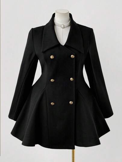 Sunspun Women's Solid Color Lapel Double-Breasted Long Sleeve Coat, Autumn/Winter Fall Cloth For Women