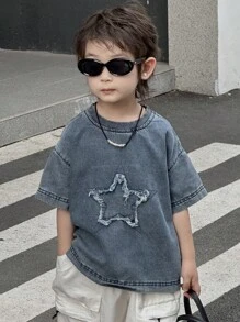 Dazy Kids 夏季男童超大号星星印花休闲牛仔T恤