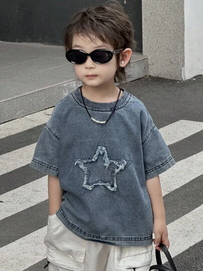 Dazy Kids 夏季男童超大号星星印花休闲牛仔T恤