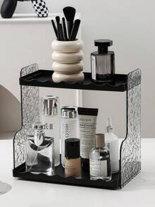 1 buah Organizer Makeup Akrilik, Tempat Display Kosmetik Dua Lapis dengan Ketinggian Lebih, Baki Rias untuk Perawatan Kulit, Parfum, Lipstik, Kotak Penyimpanan Meja, Pengorganisasian Kamar Asrama, Untuk Liburan Pantai, Koleksi Kamar Mandi, Koleksi Kamar Tidur, Kapasitas Besar - Hitam - View 9