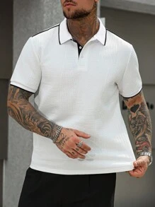 Manfinity Homme Camisa polo de manga corta casual con bloqueo de color para hombres